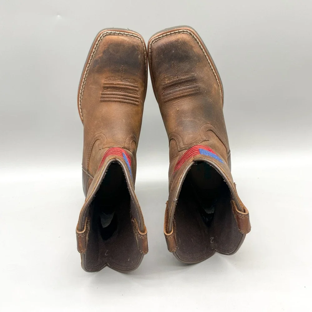 Ariat Kids 2 Sport Patriot Western Cowboy Boots Brown Leather Square Toe Casual